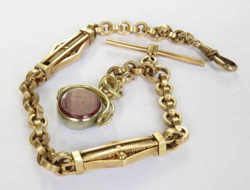 Antique Rolled Gold Watch Chain and Swivel Fob