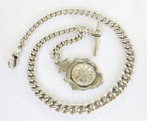 Antique Silver Pocket Watch Chain & Darts Fob
