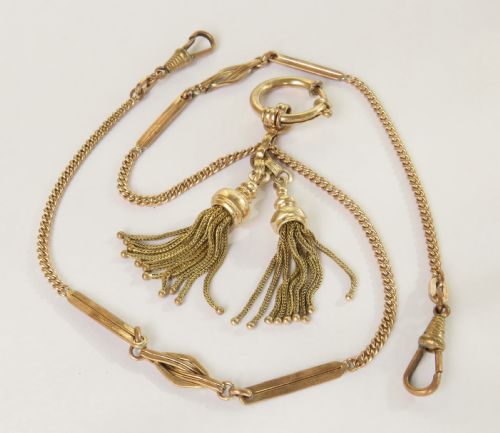Antique Edwardian Rolled Gold Double Pocket Chain