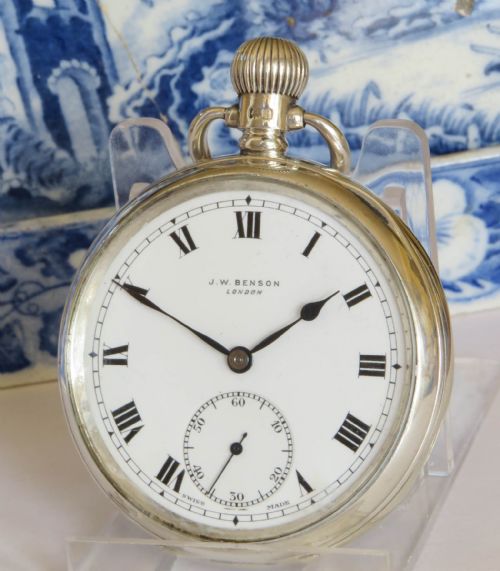 Antique Silver Pocket Watch, J W Benson, 1922