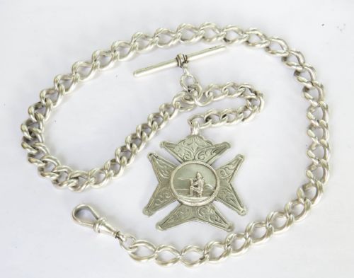 Heavy Antique Silver Pocket Watch Chain, 1902