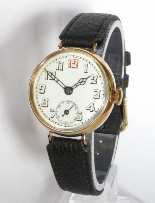 Antique 9ct Gold Trench Watch, Rotherhams, 1922
