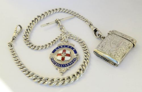 Antique Silver Double Watch Chain & Vesta