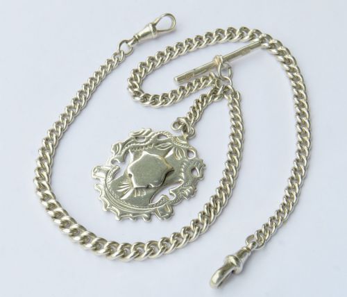 Antique Silver Pocket Watch Albert Chain & Fob