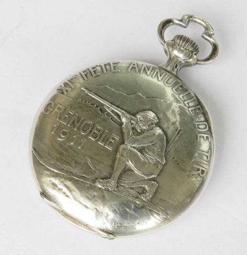 Pocket Watch : Antique Silver Grenoble Shooting Festival Pocket Watch