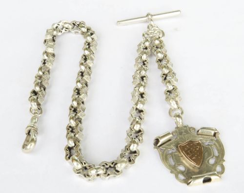 Antique Silver Pocket Watch Chain and Fob