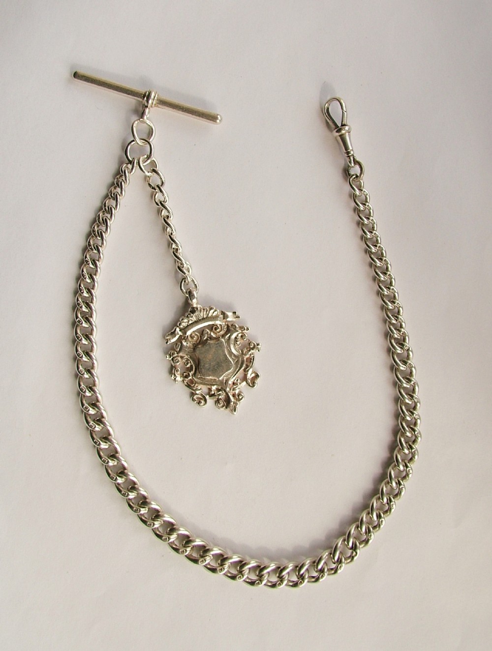 Antique 1883 English silver watch albert and fob