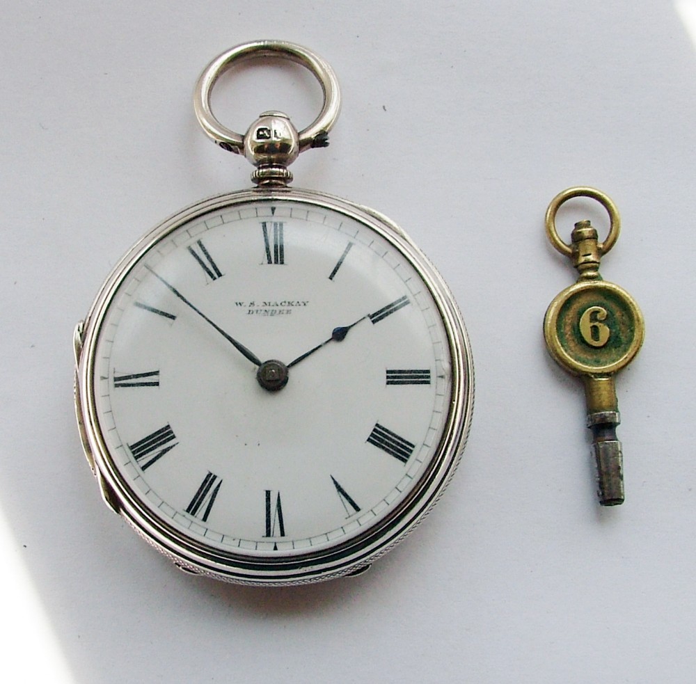 Antique silver fusee fob watch, W S Mackay Dundee 1867