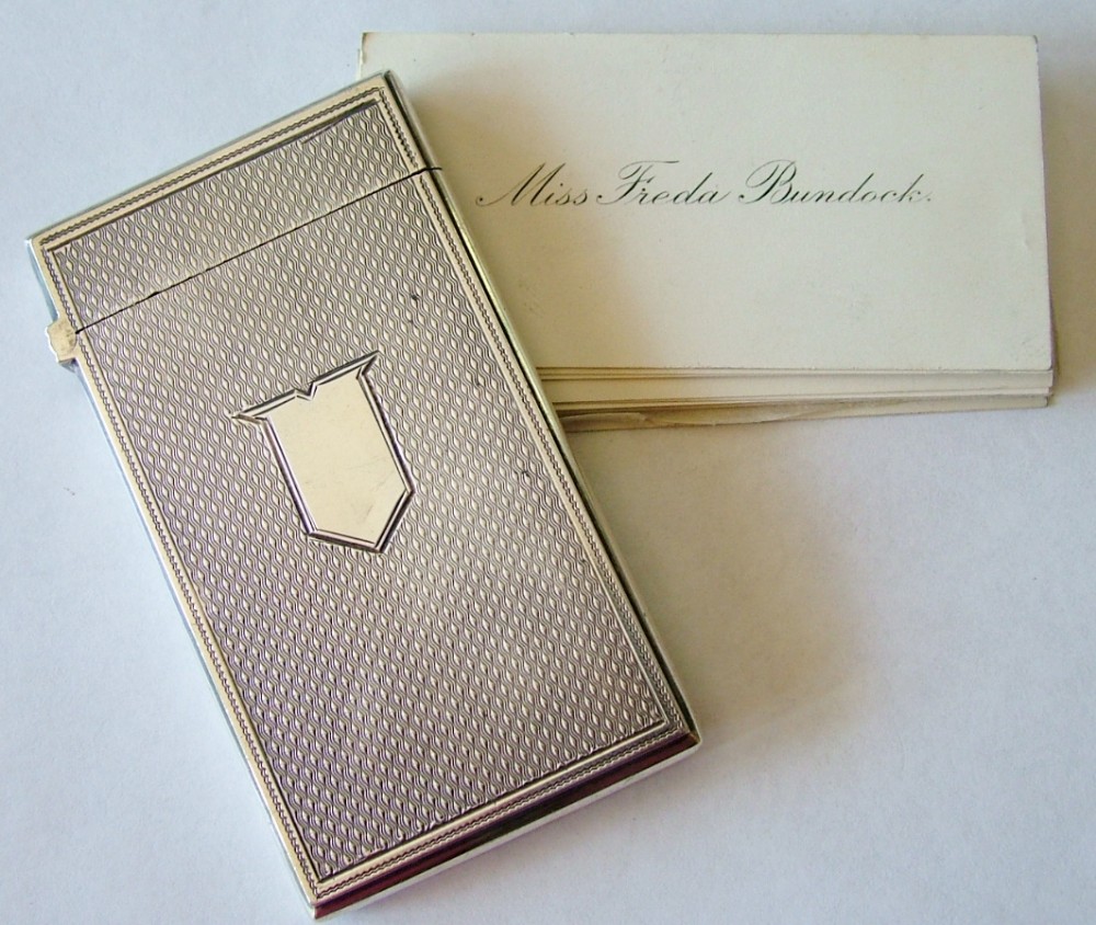Antique English silver card case with cards, 1878