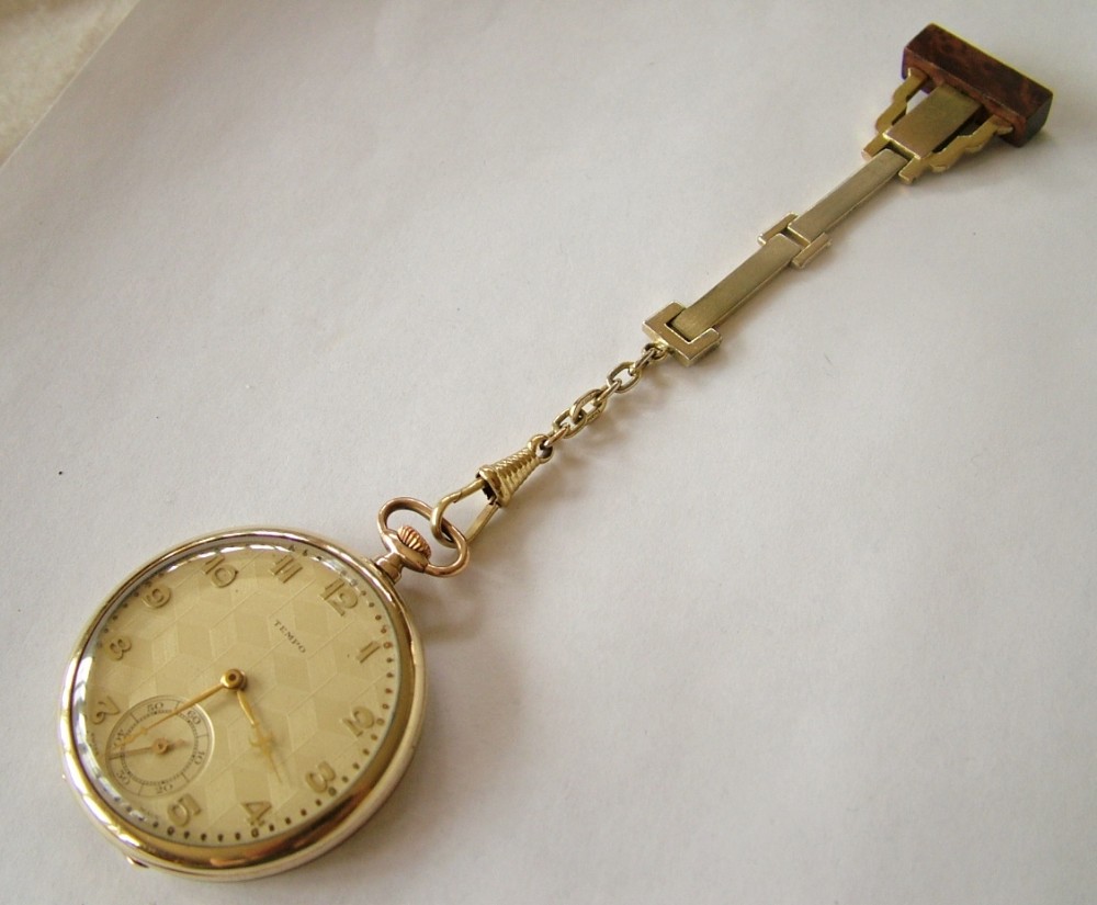 Vintage 1930s Art Deco Tempo pocket watch & chain