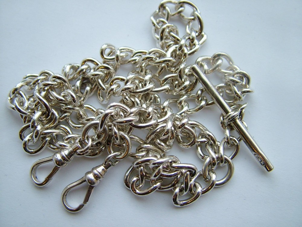 Vintage silver double pocket watch chain