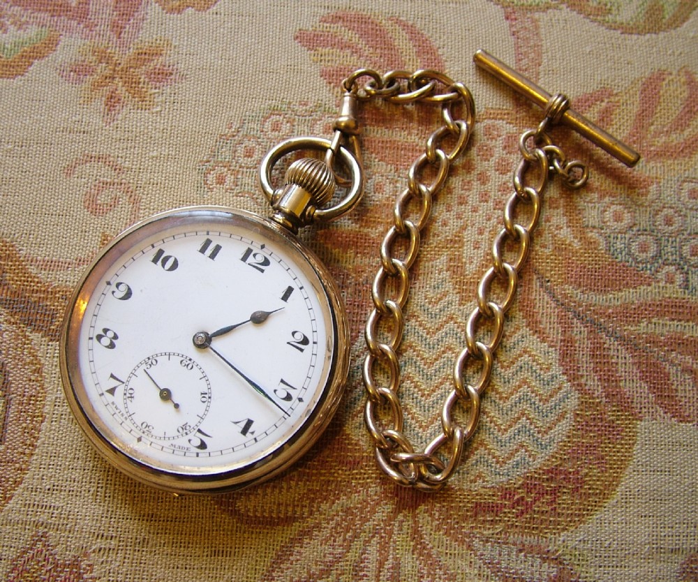 Vintage 1920s Swiss gold plated pocket watch & Albert