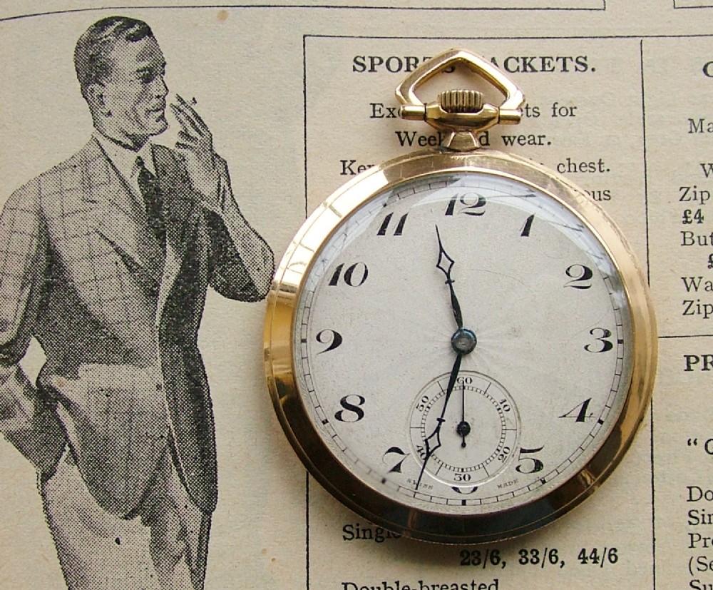 Vintage 1930s Art Deco gold plated stem-winding pocket watch