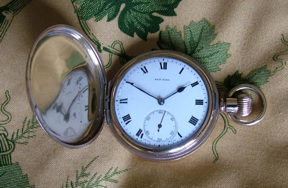Vintage 1920s gold plated Sun Dial full hunter pocket watch