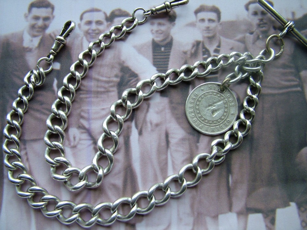 Heavy antique silver watch chain
