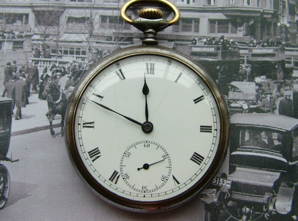 Vintage 1910s Swiss gun metal pocket watch 