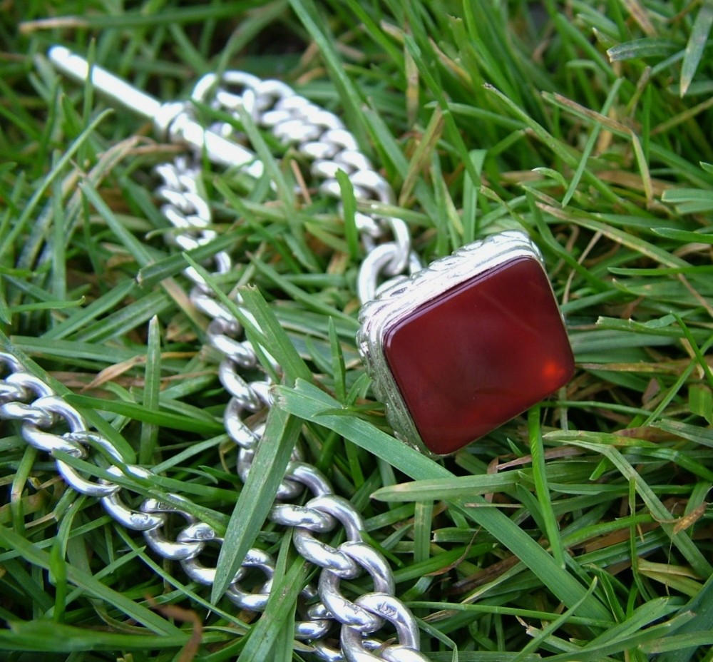 Victorian silver watch chain & later fob