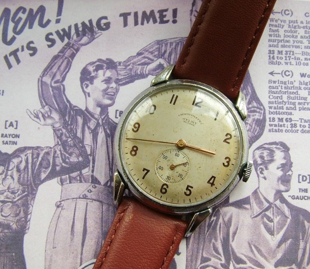 Gents oversized 1940s Jelmy wrist watch