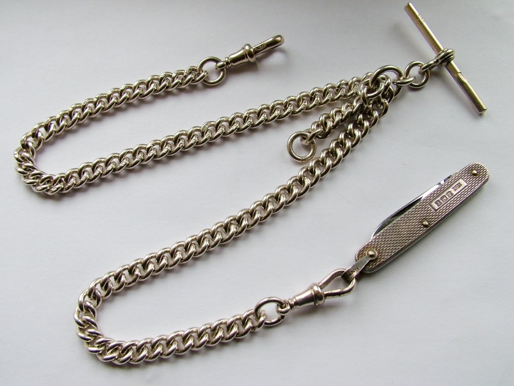 Antique silver double watch chain 