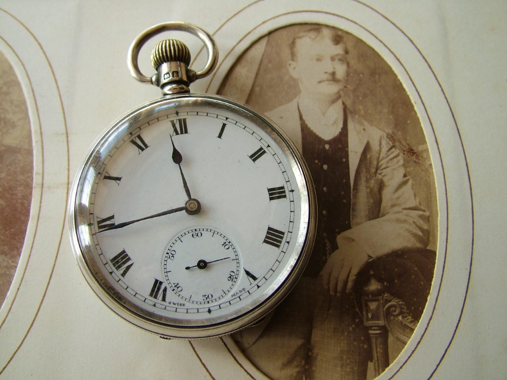 Vintage silver pocket watch, 1929