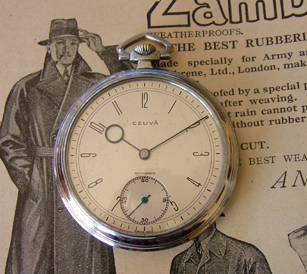 A vintage 1940s Ceuva stem winding pocket watch