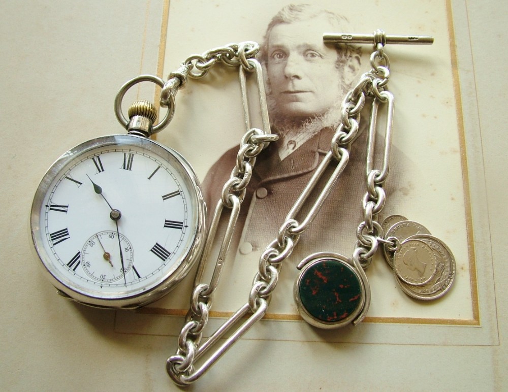 Antique silver Omega pocket watch with chain