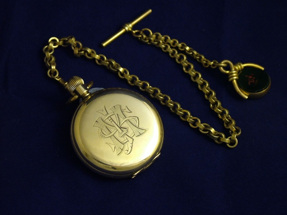 1920s full hunter pocket watch, chain and swivel