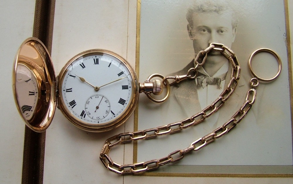 Antique Limit full hunter pocket watch and chain