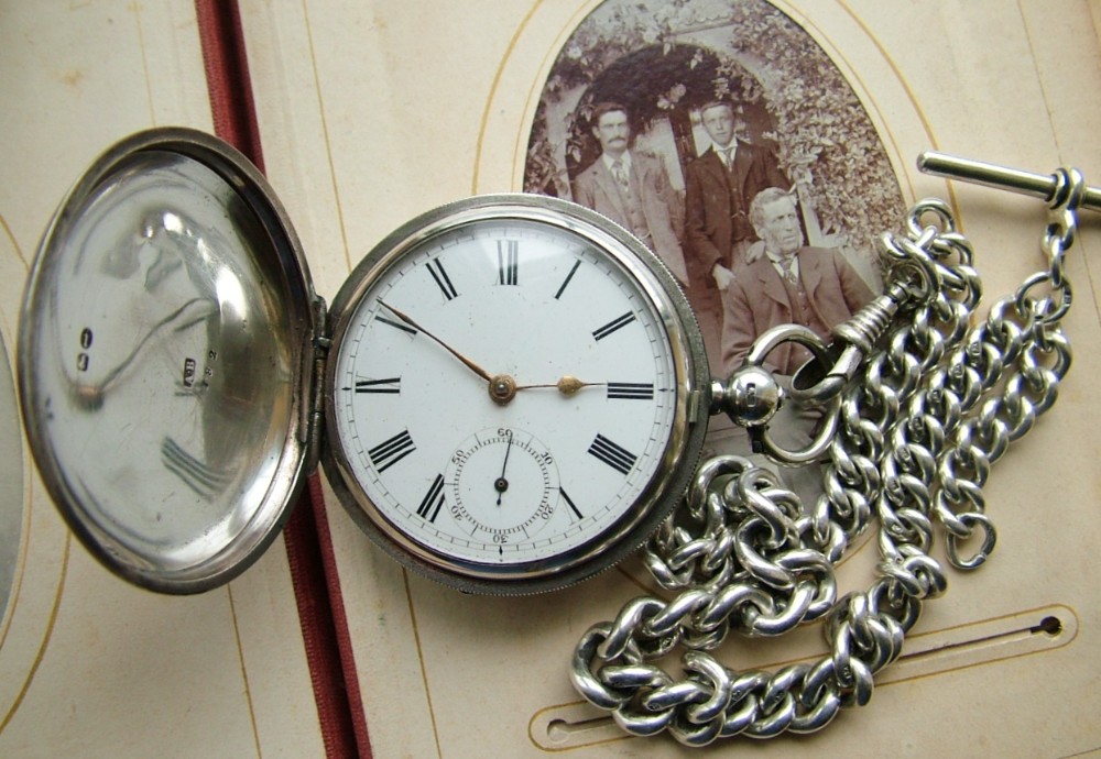 Silver Waltham full hunter pocket watch and chain
