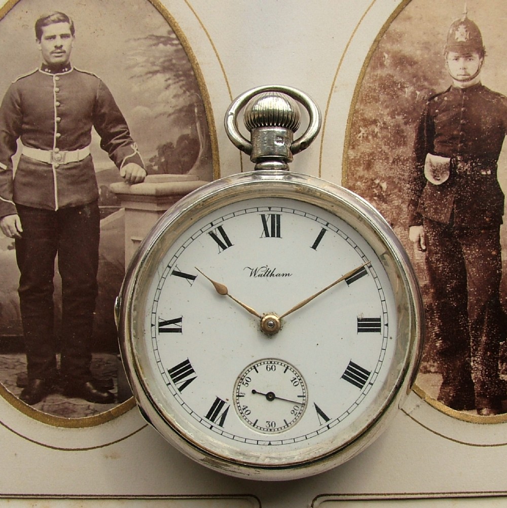 An antique 1913 silver Waltham pocket watch