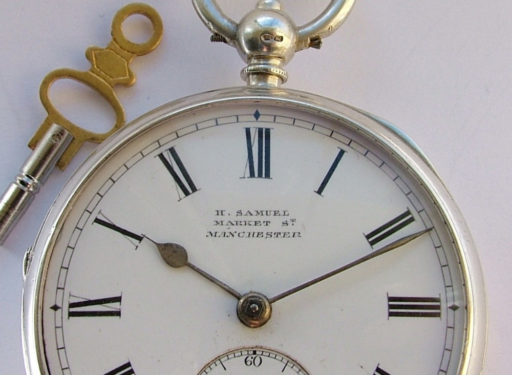 An antique H Samuel silver pocket watch, 1891