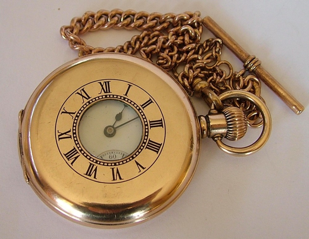 Waltham Traveler half hunter pocket watch & chain