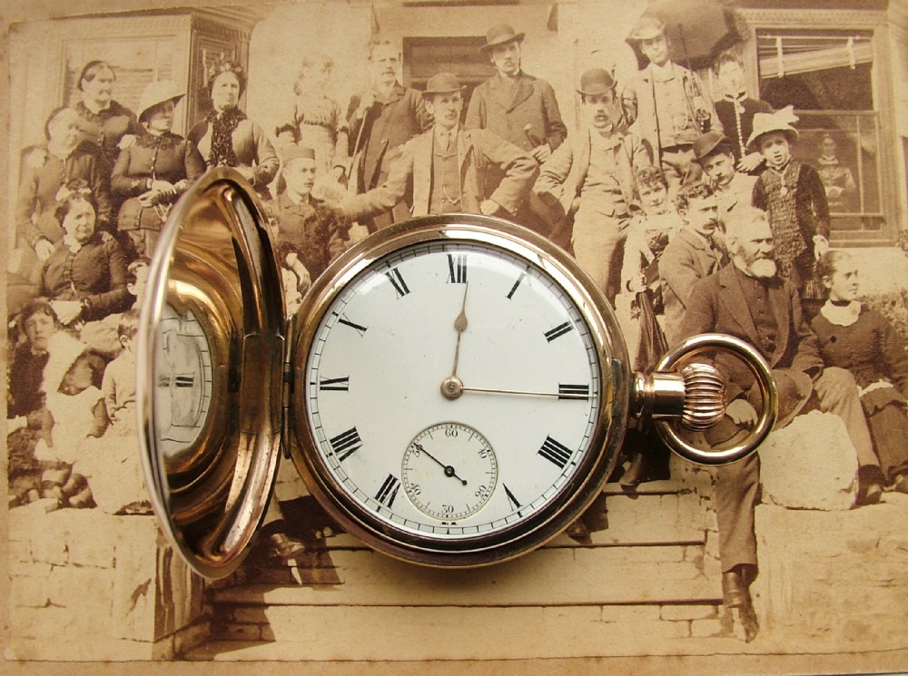 An antique full hunter Waltham Traveler pocket watch