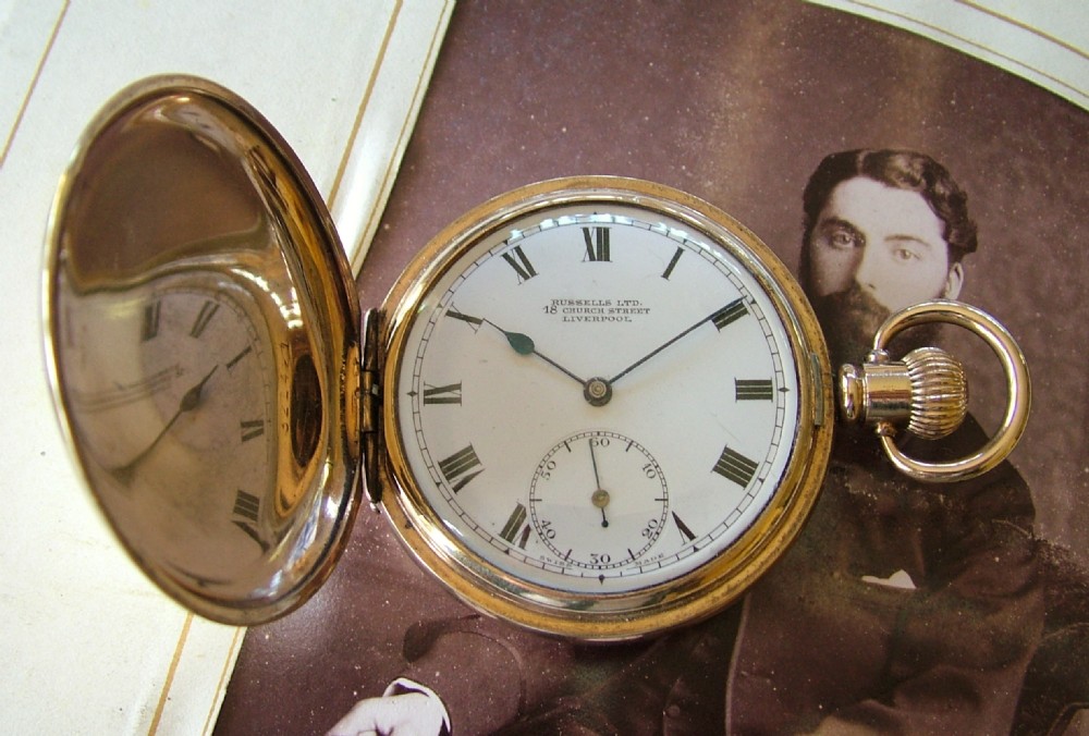1920s Lanco full hunter pocket watch from Russells, Liverpool