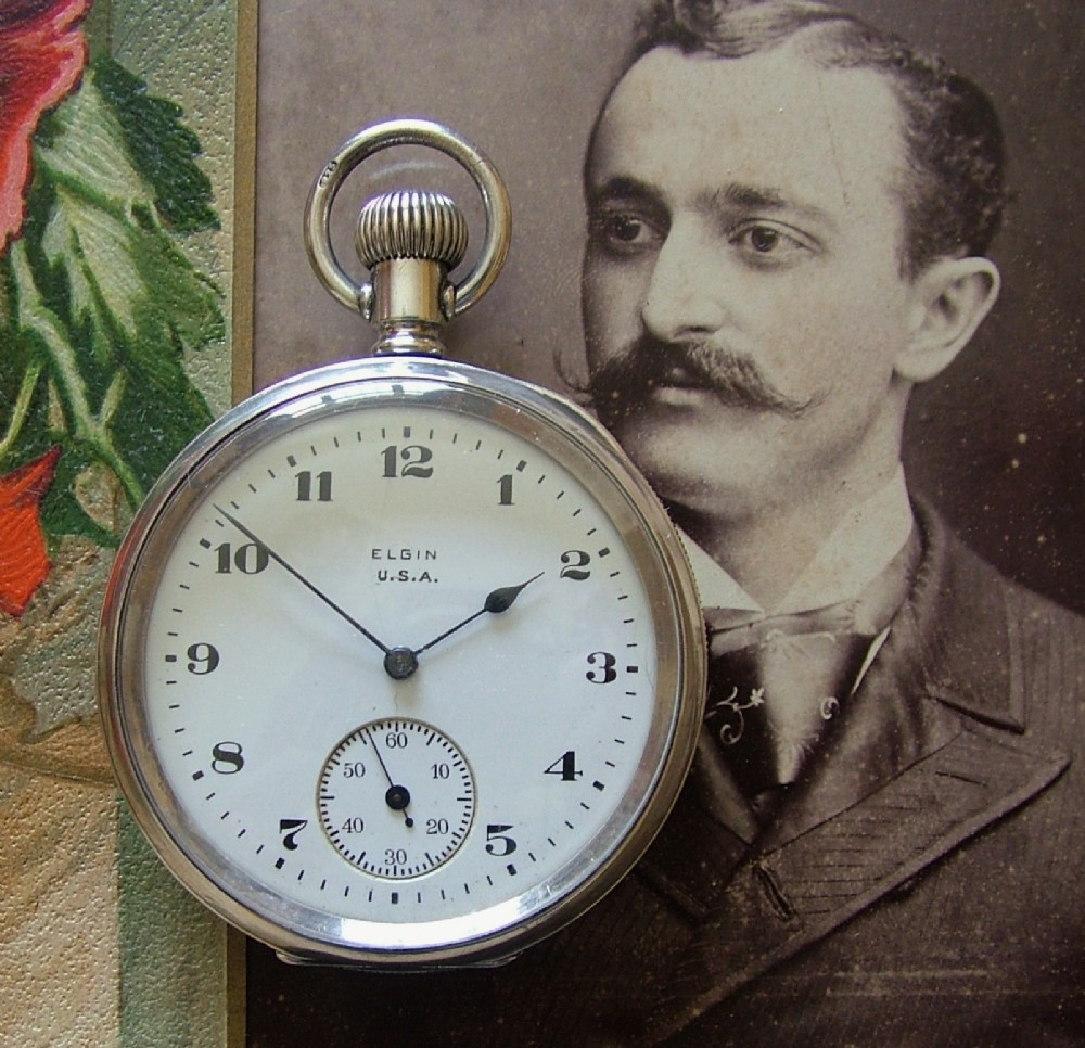 Vintage 1920 silver Elgin stem winding pocket watch