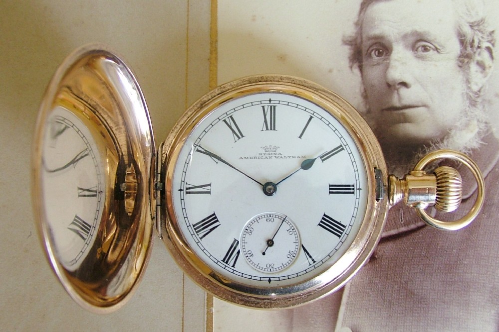 Antique 1892 Waltham Regina gold filled full hunter pocket watch