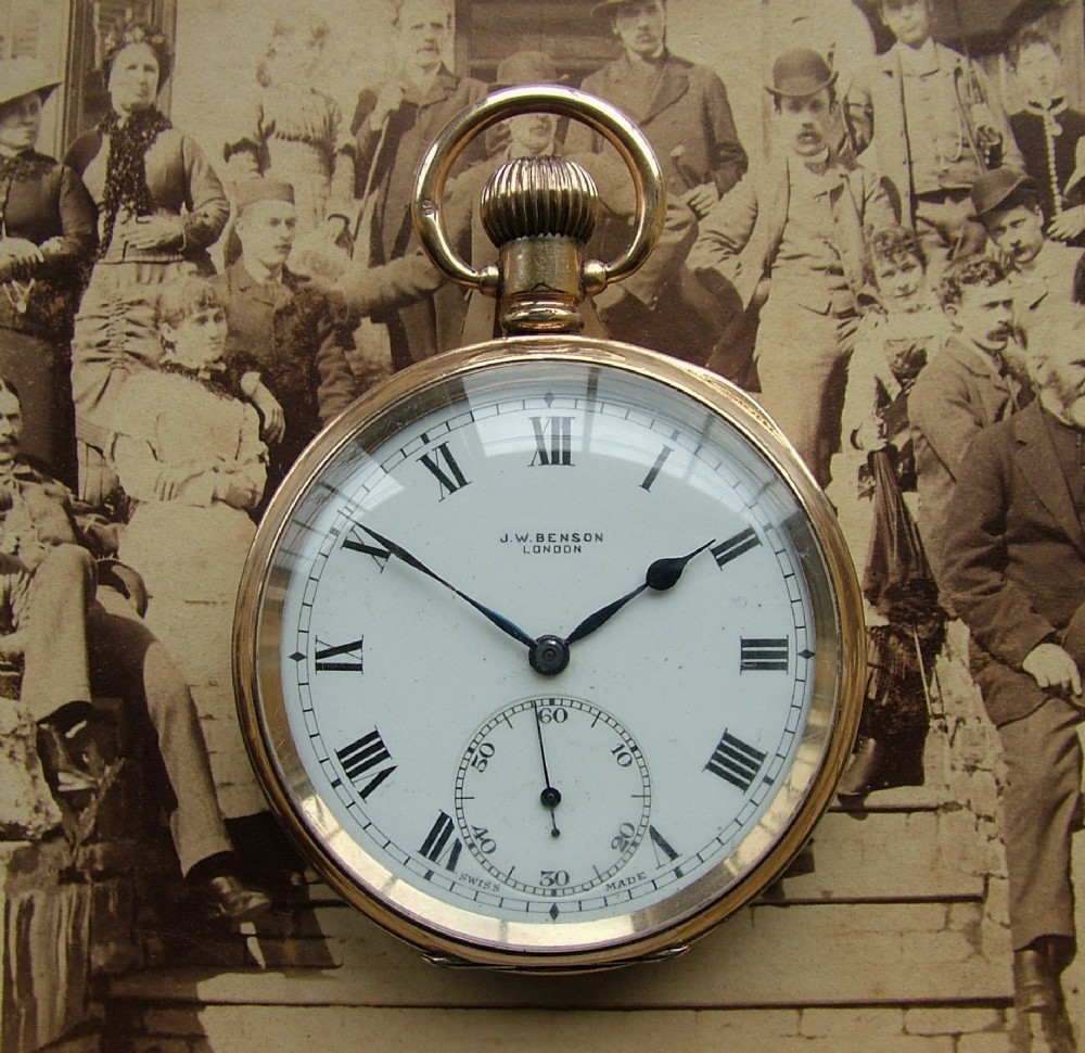 A 1930s gold filled J W Benson pocket watch.