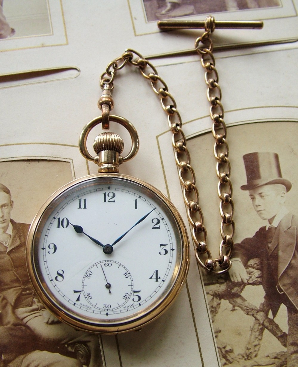 1920s Vertex gold plated pocket watch and chain