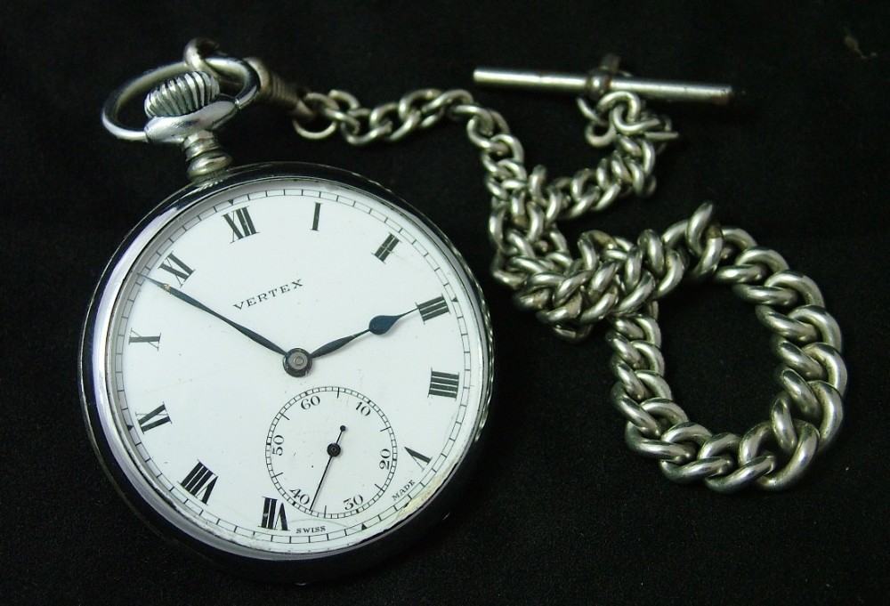 1930s Vertex stem-winding pocket watch and chain