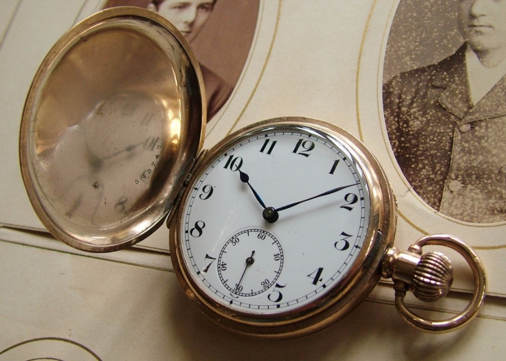 Antique gold plated full hunter pocket watch