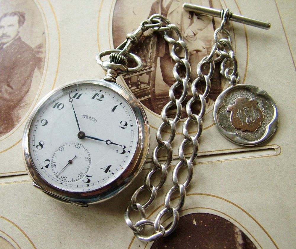 A 1920s Thommen pocket watch and chain