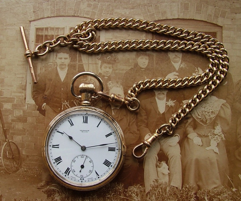 Antique Dennison pocket watch and double albert
