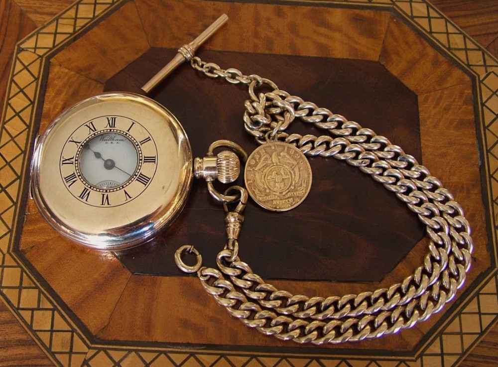 1920s Waltham half hunter pocket watch with albert