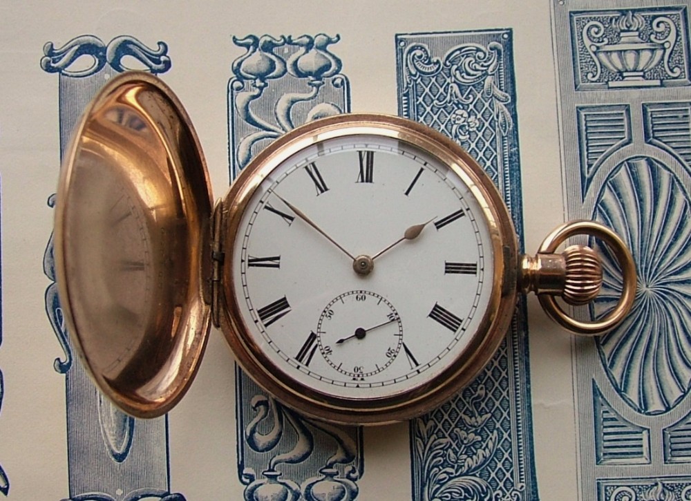 Antique English gold plated full hunter pocket watch