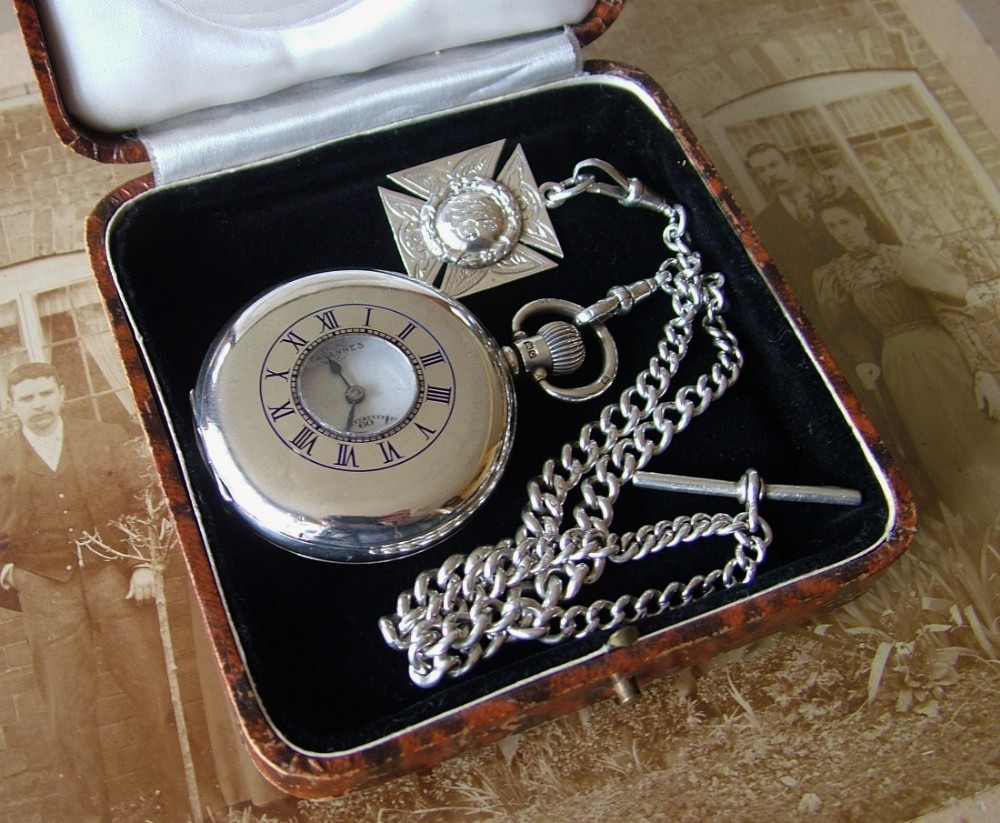 Antique silver Tavannes half hunter watch & chain