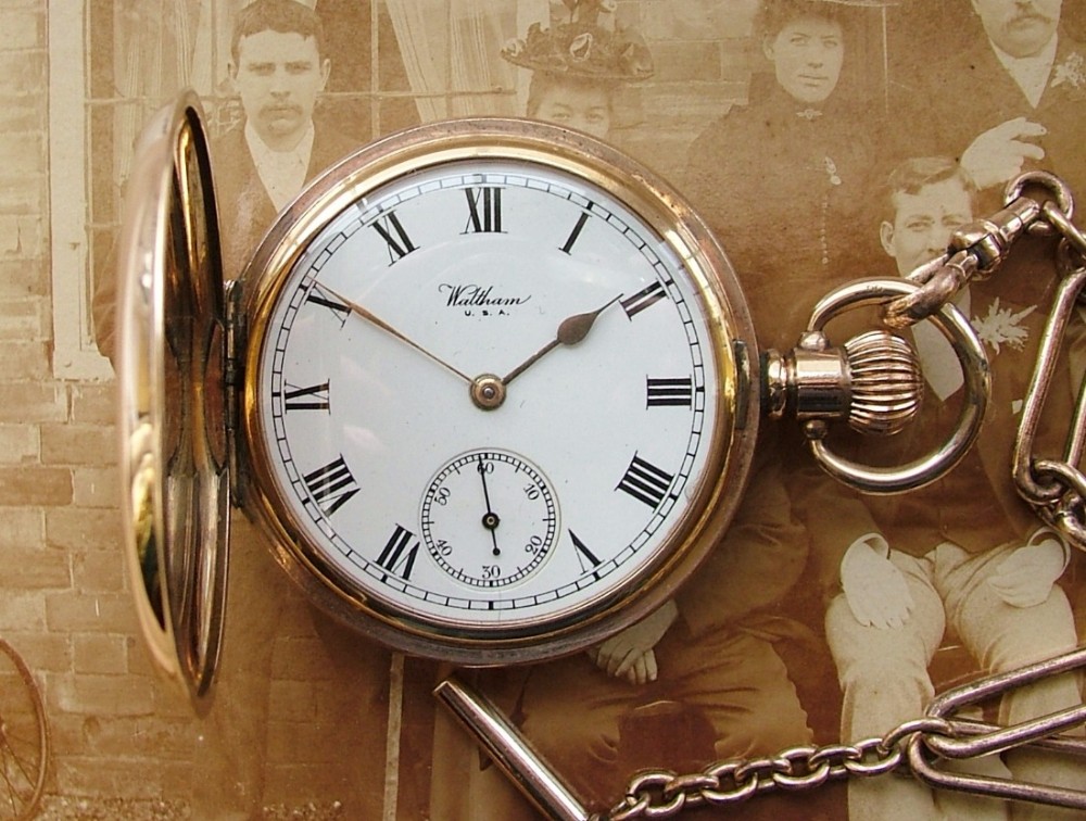 1919 Waltham Traveler full hunter pocket watch & chain