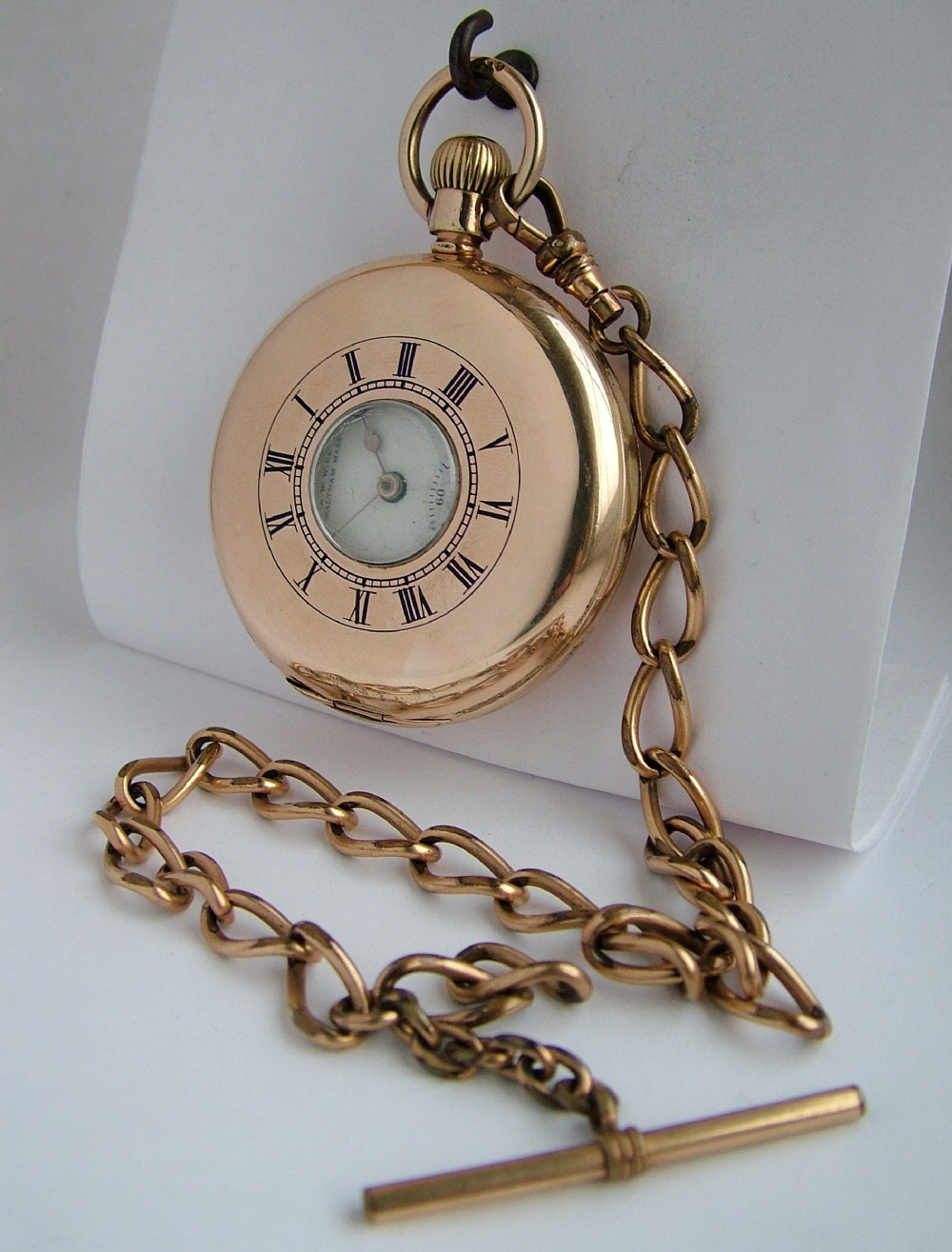 Antique Waltham half hunter pocket watch and chain