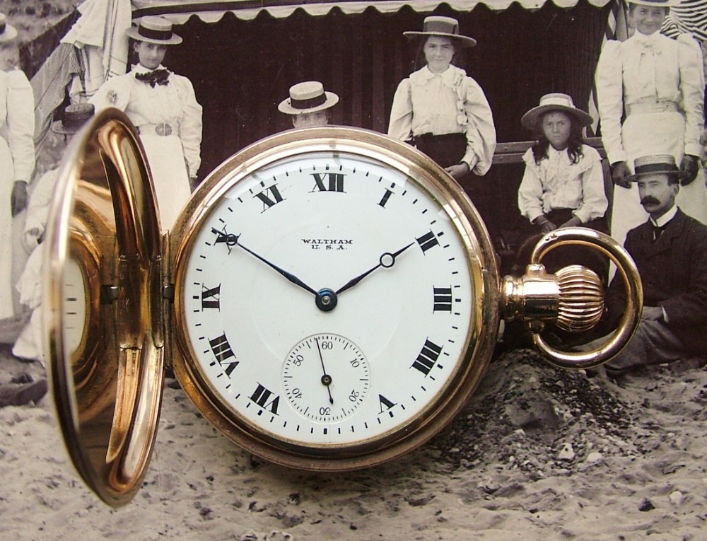 An antique Waltham full hunter pocket watch