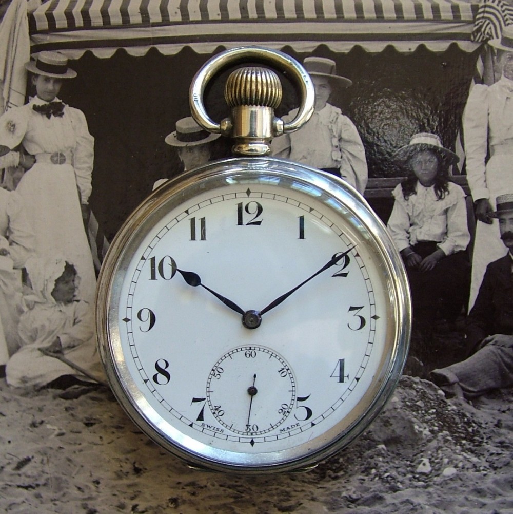 An antique silver Zenith pocket watch, 1913.