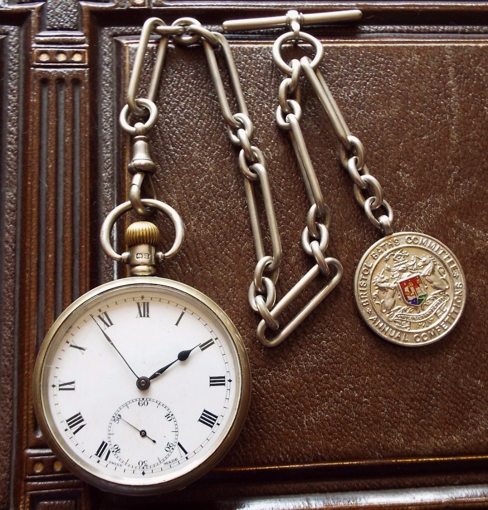 1920s silver Halicos Lever pocket watch and chain
